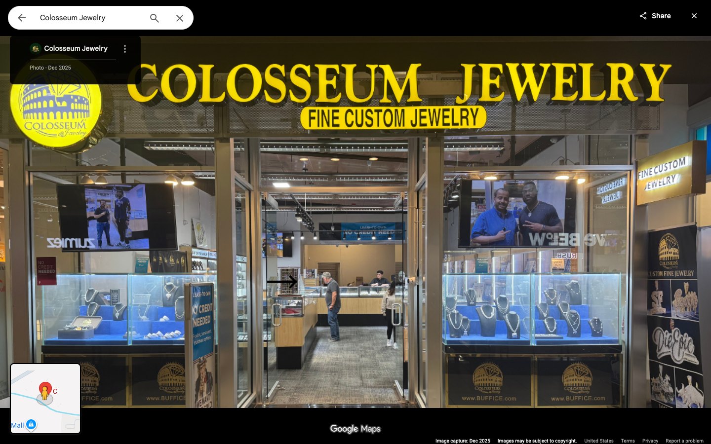 Colosseum Jewelry mall storefront from Google Business photos