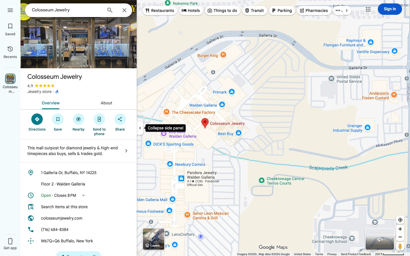 Colosseum Jewelry Google Business listing on Maps