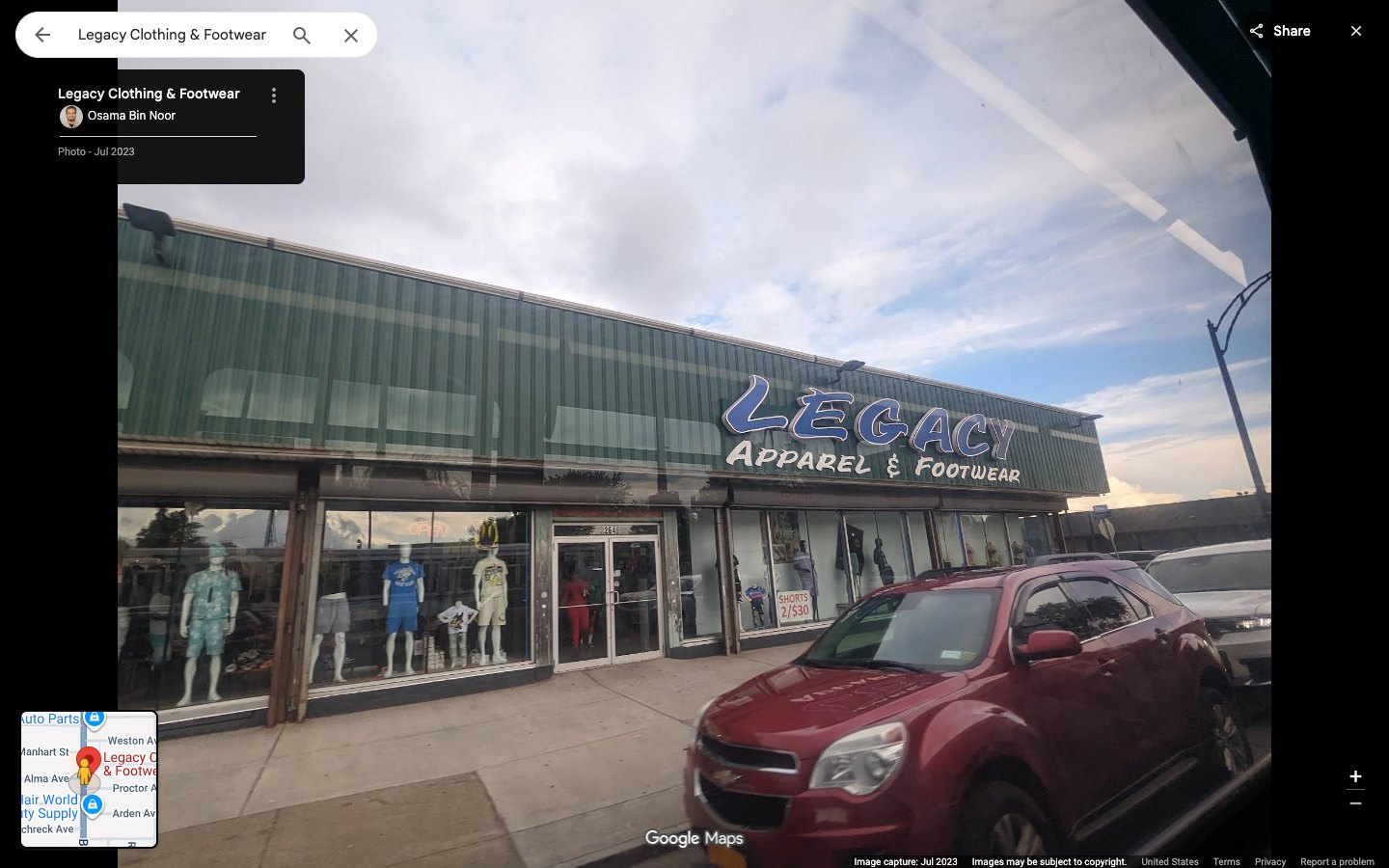 Legacy Clothing storefront from Google Business photos