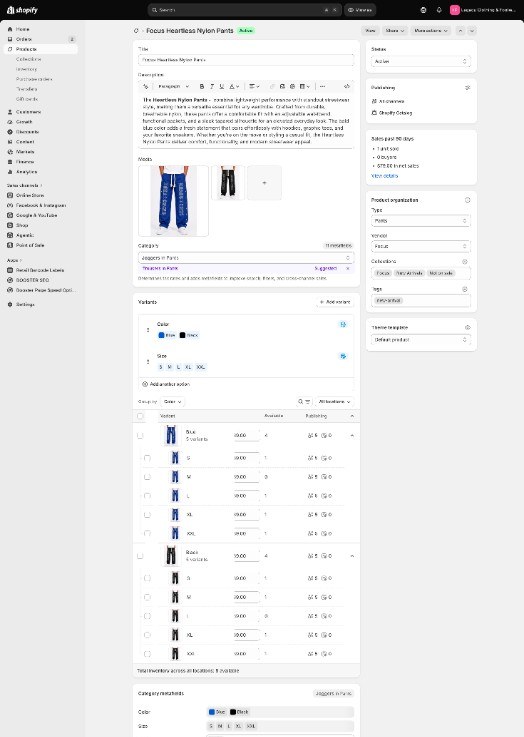 One product with photos, sizes, and how many of each size